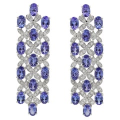 Eleanor 12.09 Ct Tanzanite Dangle Earrings with Diamonds in 14K White Gold
