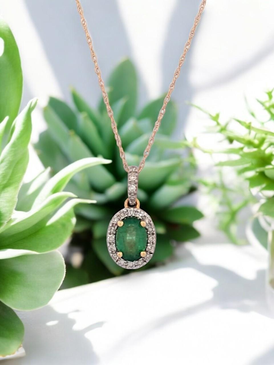 Art Deco Eleanor 14k Yellow Gold Emerald Necklace Diamond Necklace For Sale