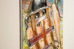 LAWN CHAIR ON THE BEACH - Textural Figure Painting with oil, enamel and silicone