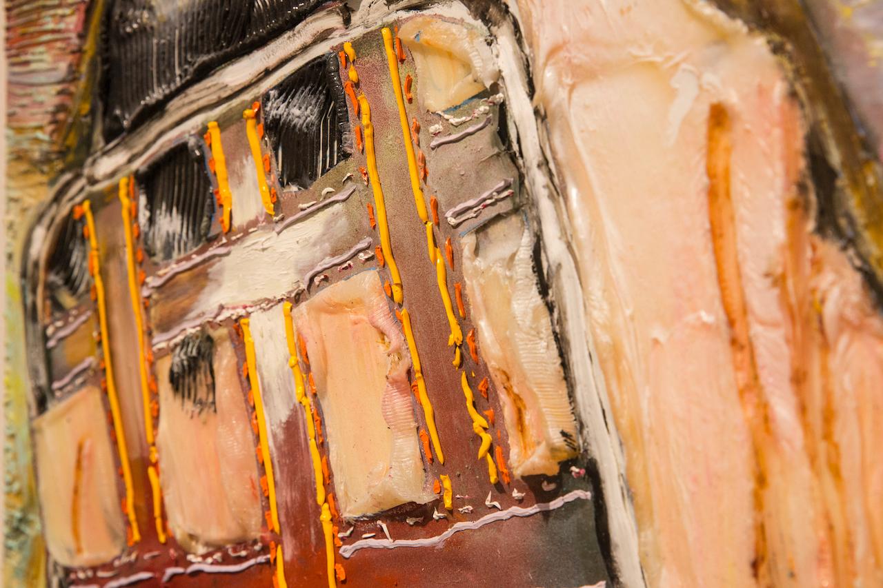 LAWN CHAIR ON THE BEACH - Textural Figure Painting with oil, enamel and silicone 1