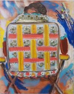 LAWN CHAIR WITH MARBLES - Oil, enamel painting on canvas with marbles in resin 