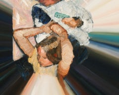 COMBING (WITH RAYS) - Large Textured Oil Painting w/ Scene of a Mother & Child