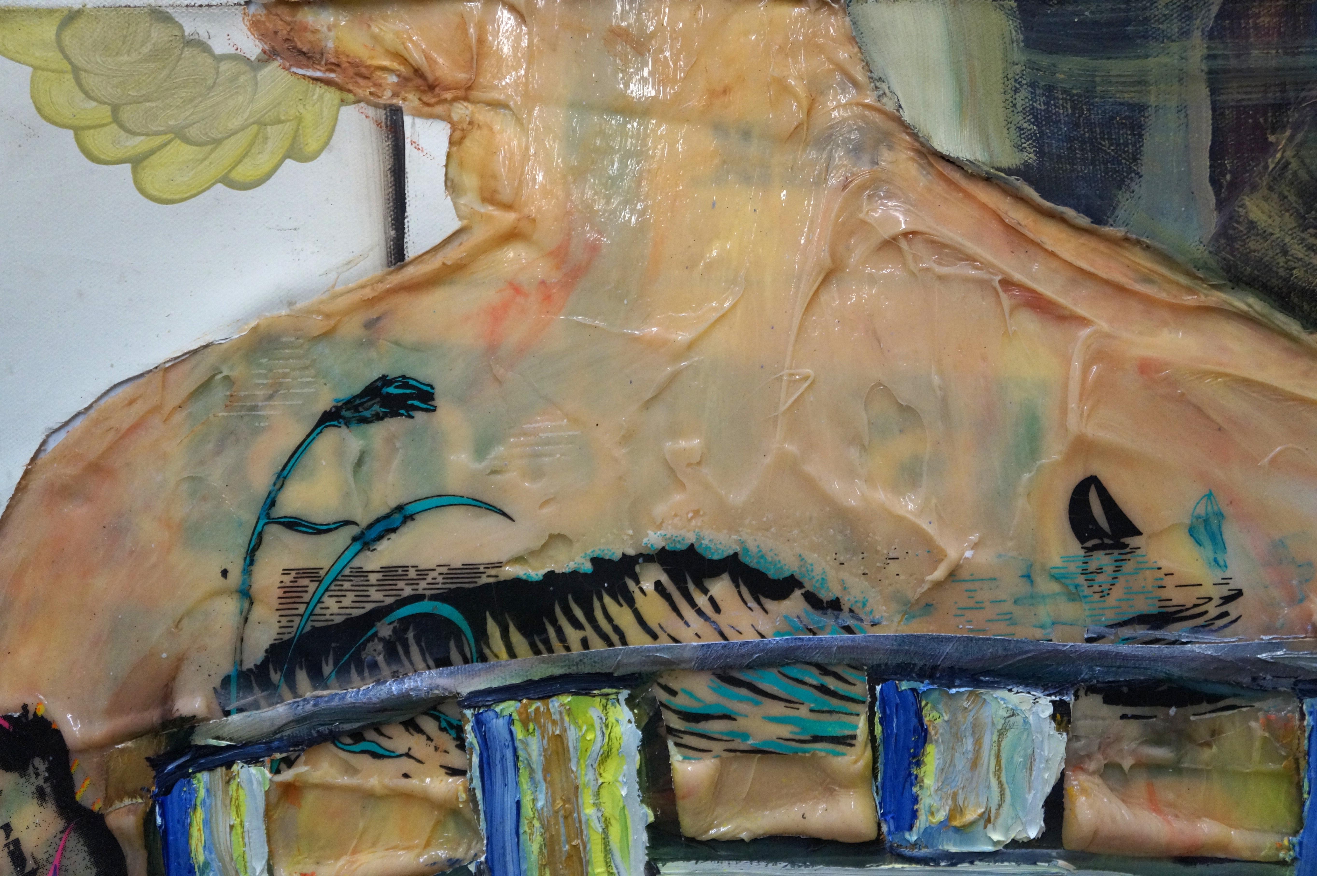 FAT BACK WITH TATTOOS - Zeitgenössisches abstraktes Gemälde in Mischtechnik, strukturiert (Abstrakt), Painting, von Eleanor Aldrich