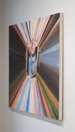IRONING (WITH RAYS) - Large Textured Oil Painting w/ Domestic Scene of a Woman