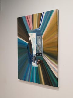 KITCHEN SINK (WITH RAYS) - Large Textured Oil Painting w/ Bold Blue, Gold & Pink