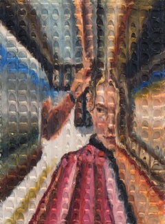 PROM HAIR - Peinture à l'huile texturée avec une scène d'une fille se préparant à la prome