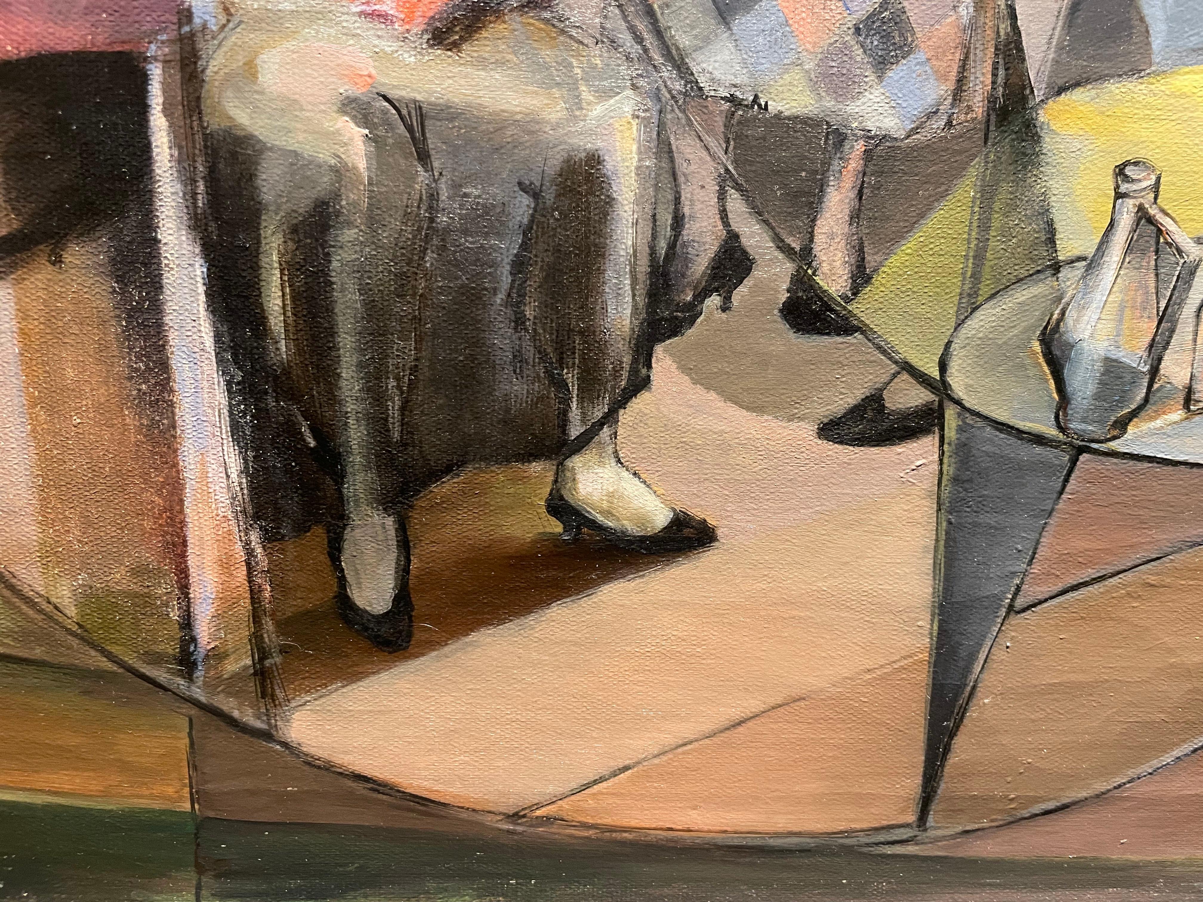 L'incontro, grande dipinto di metà secolo con donne sedute, artista donna in vendita 6