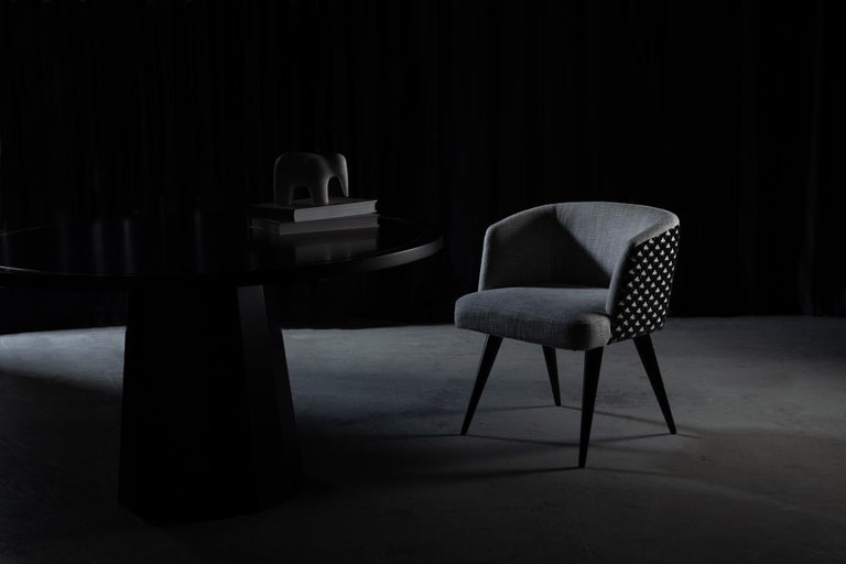 Eleanor Chair Beige Jacquard Velvet Black Pied de Poule Pattern by Greenapple For Sale 5