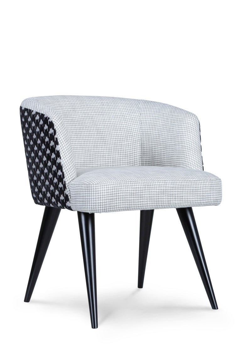 Eleanor Chair Beige Jacquard Velvet Black Pied de Poule Pattern by Greenapple For Sale 7
