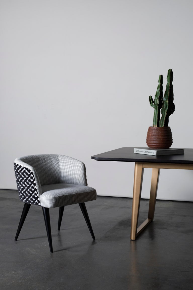 Modern Eleanor Chair Beige Jacquard Velvet Black Pied de Poule Pattern by Greenapple For Sale