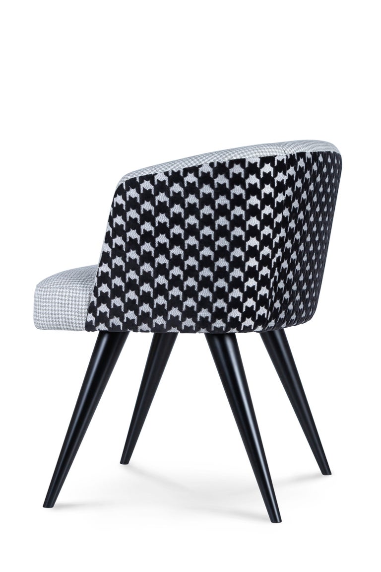 Eleanor Chair Beige Jacquard Velvet Black Pied de Poule Pattern by Greenapple For Sale 10