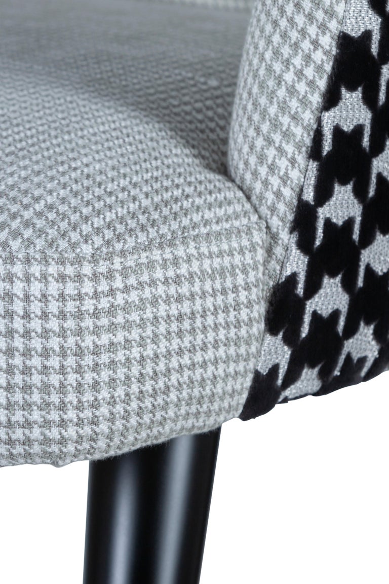 Eleanor Chair Beige Jacquard Velvet Black Pied de Poule Pattern by Greenapple For Sale 11