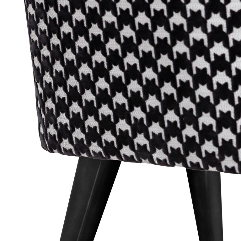 Leather Eleanor Chair Beige Jacquard Velvet Black Pied de Poule Pattern by Greenapple For Sale