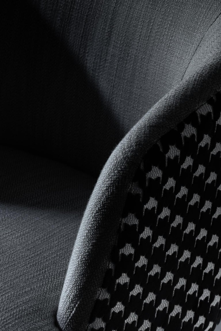Eleanor Chair Beige Jacquard Velvet Black Pied de Poule Pattern by Greenapple For Sale 1