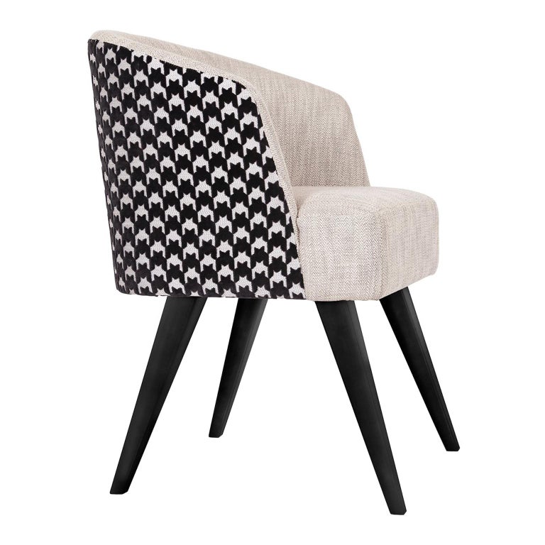 Eleanor Chair Beige Jacquard Velvet Black Pied de Poule Pattern by Greenapple For Sale