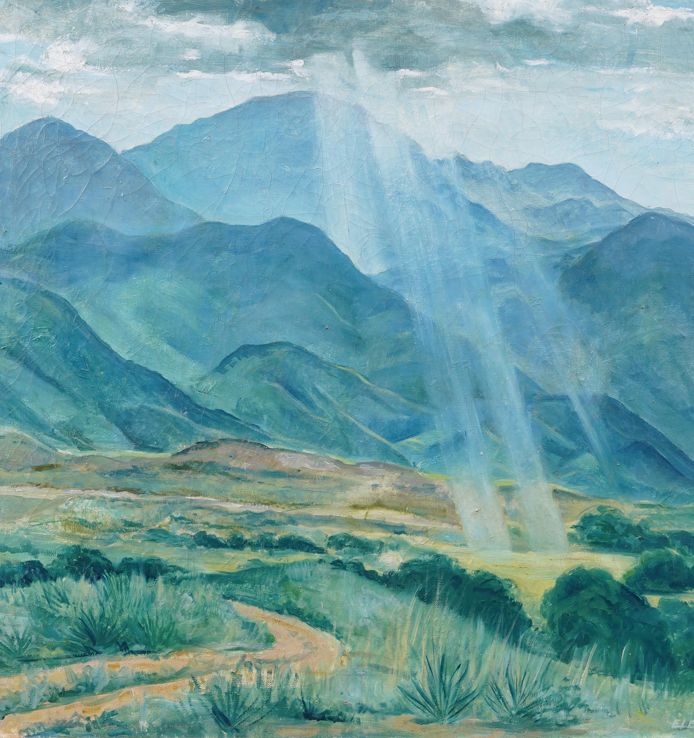 Gran y asombroso paisaje de Colorado pintado por Eleanor Dow Green . Óleo sobre lienzo.  Enmarcado.  Firmado.  Tamaño de la imagen, 30 por 36 pulgadas.  