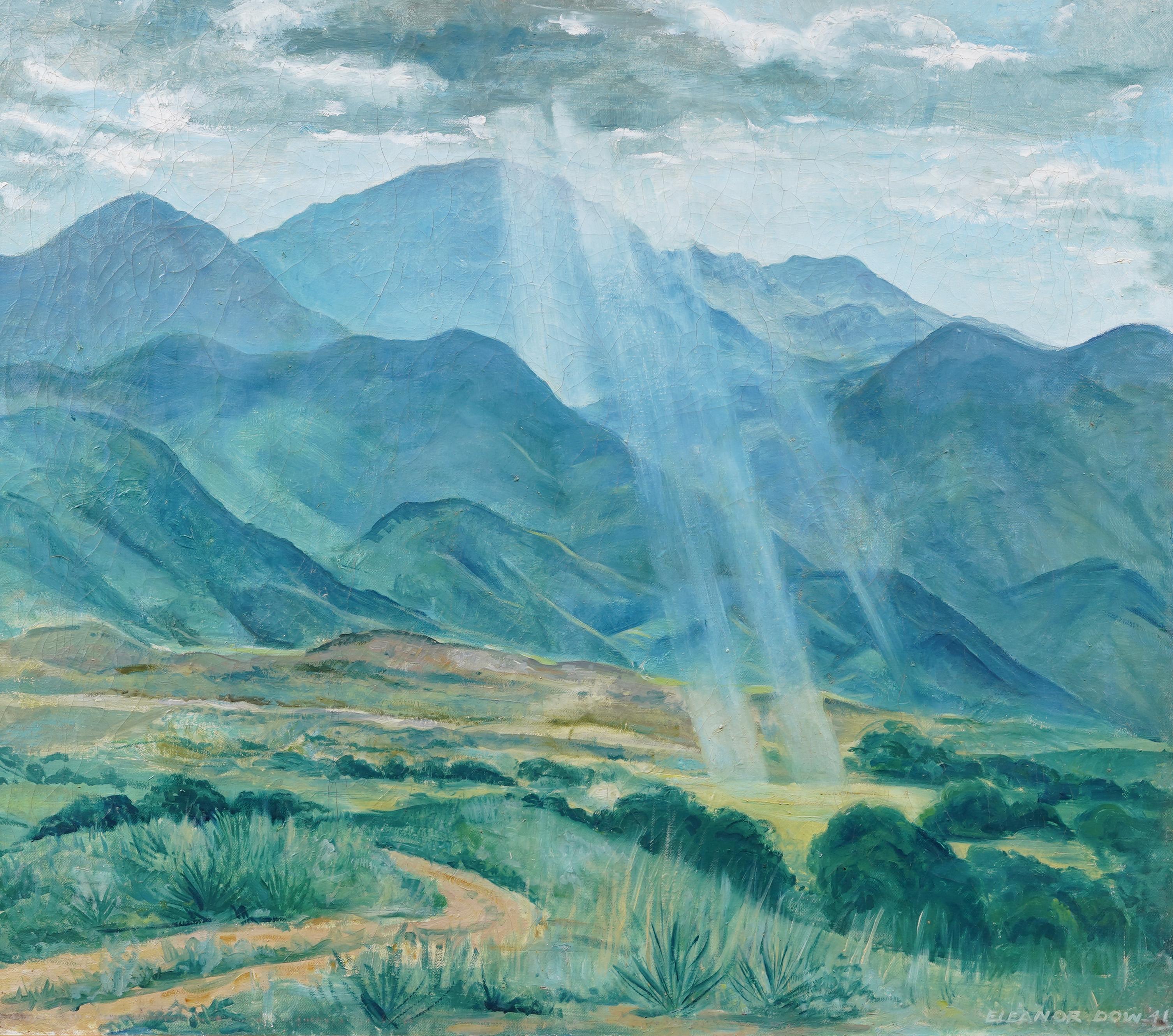 Antiguo cuadro de paisaje impresionista americano Pike's Peak Colorado Sunburst en venta 1
