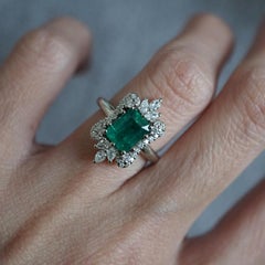8x6MM Emerald Diamond Engagement White Gold Ring