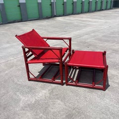Eleanor Forbes for McGuire Red Rattan “Officer’s Chair” Campaign Lounge Ottoman