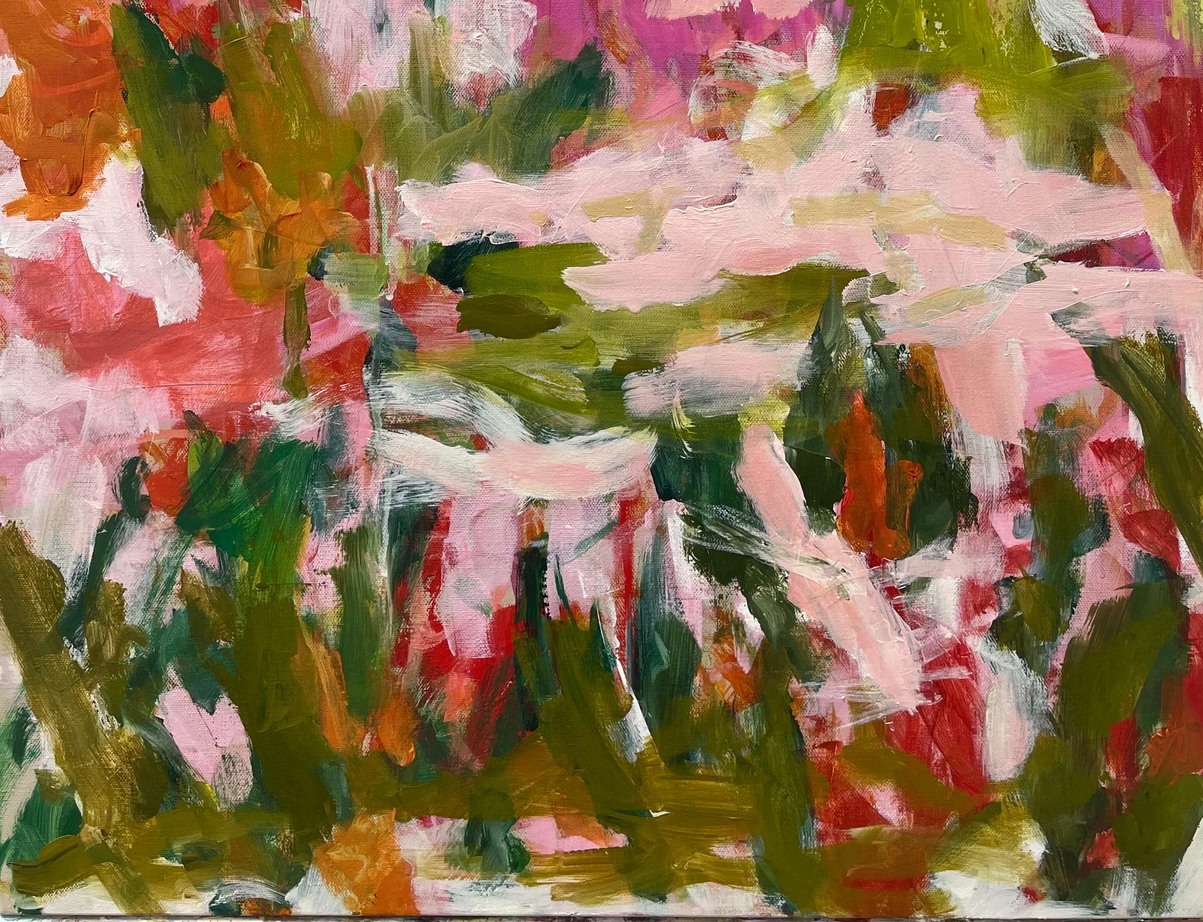 Among the Blossoms Acrylic on Canvas, Abstract  Free Shipping , Expressionism - Brown Abstract Painting by Eleanor McCarthy