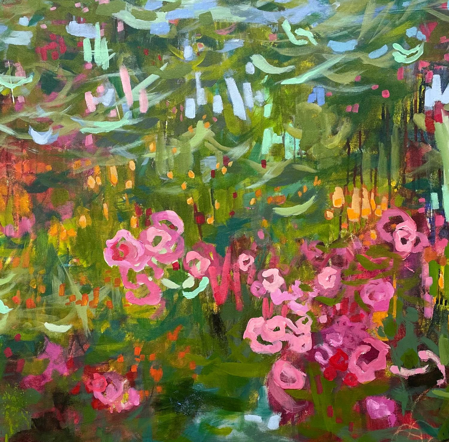 Fiori, Acrilico su tela, Paesaggio astratto, Artista texano, Colori, 36 x 36 - Painting Espressionismo astratto di Eleanor McCarthy