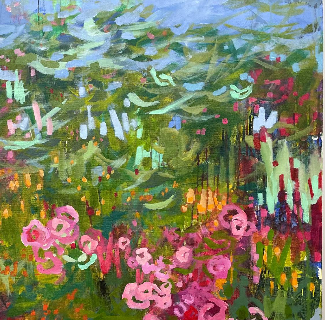 Fiori, Acrilico su tela, Paesaggio astratto, Artista texano, Colori, 36 x 36 - Landscape Painting Marrone di Eleanor McCarthy