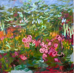 Blooms, Acrylic on Canvas, Abstract Landscape, Texas Artist, Colors, 36 x 36