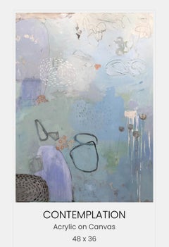 Contemplation, Acrylic on Canvas, Abstract, 48x 36, Texas Artist,  Blues, Calm