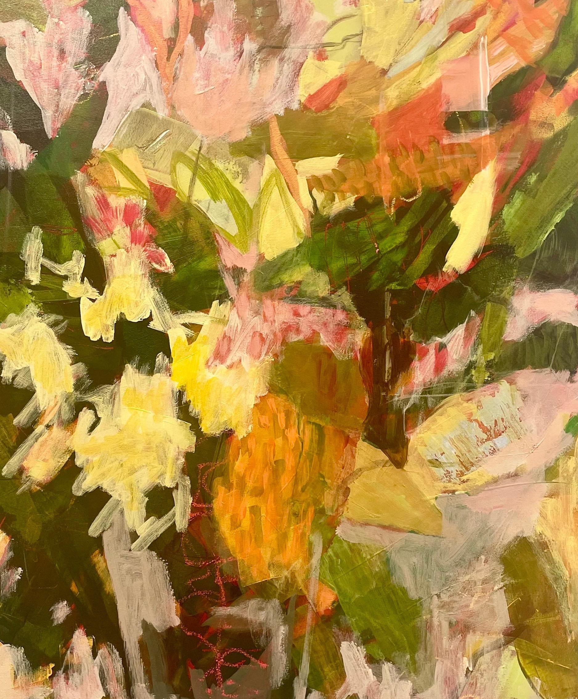 Blütezeit  Acryl auf Leinwand   Leuchtend geblümte Farben   Gerahmt  Neue Arbeit 2025 – Painting von Eleanor McCarthy