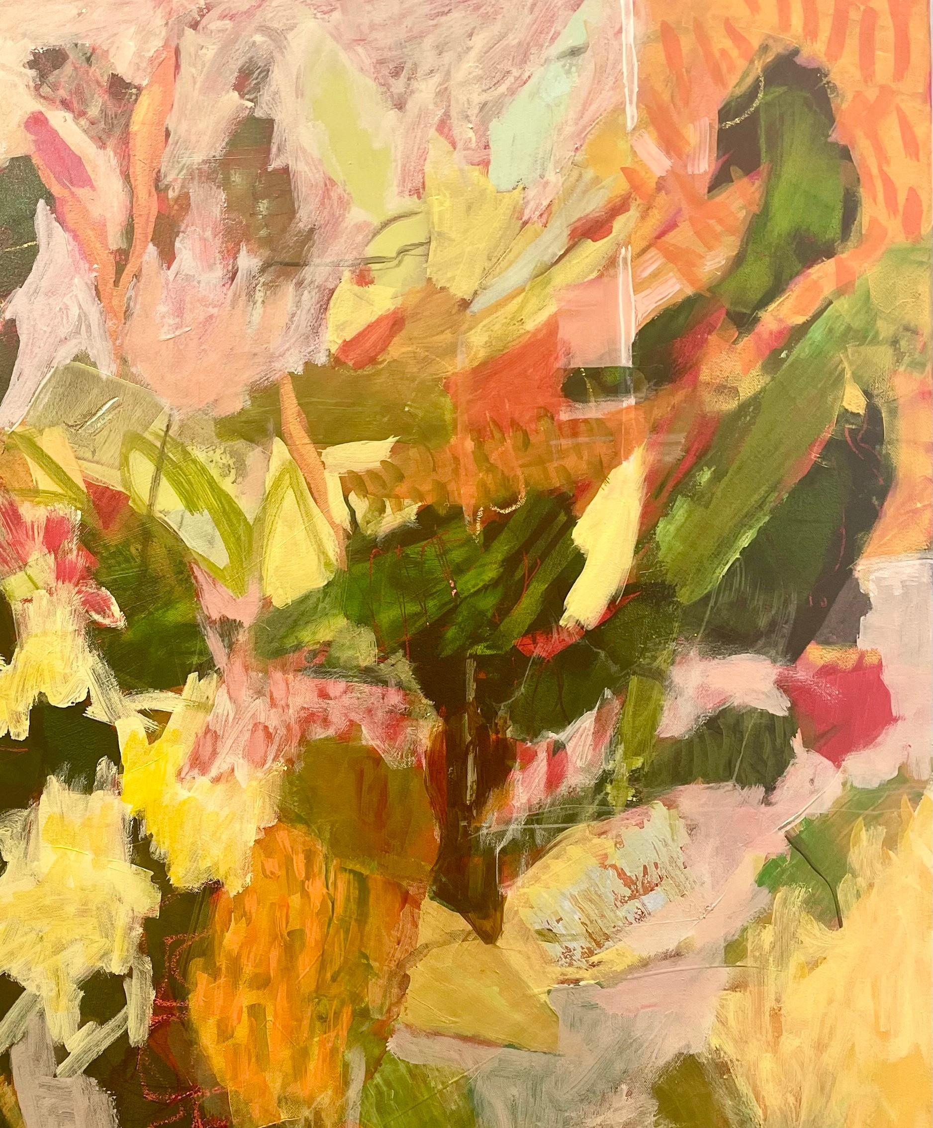 Blütezeit  Acryl auf Leinwand   Leuchtend geblümte Farben   Gerahmt  Neue Arbeit 2025 (Abstrakter Expressionismus), Painting, von Eleanor McCarthy