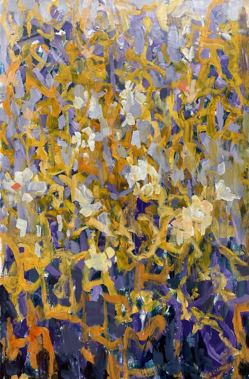 Garden Dance is an contemporary abstract  painting by Texan artist Eleanor McCarthy.  It can also be described as a abstract floral painting. Eleanor McCarthy uses acrylic paints on canvas to create the soothing colors in her new contemporary