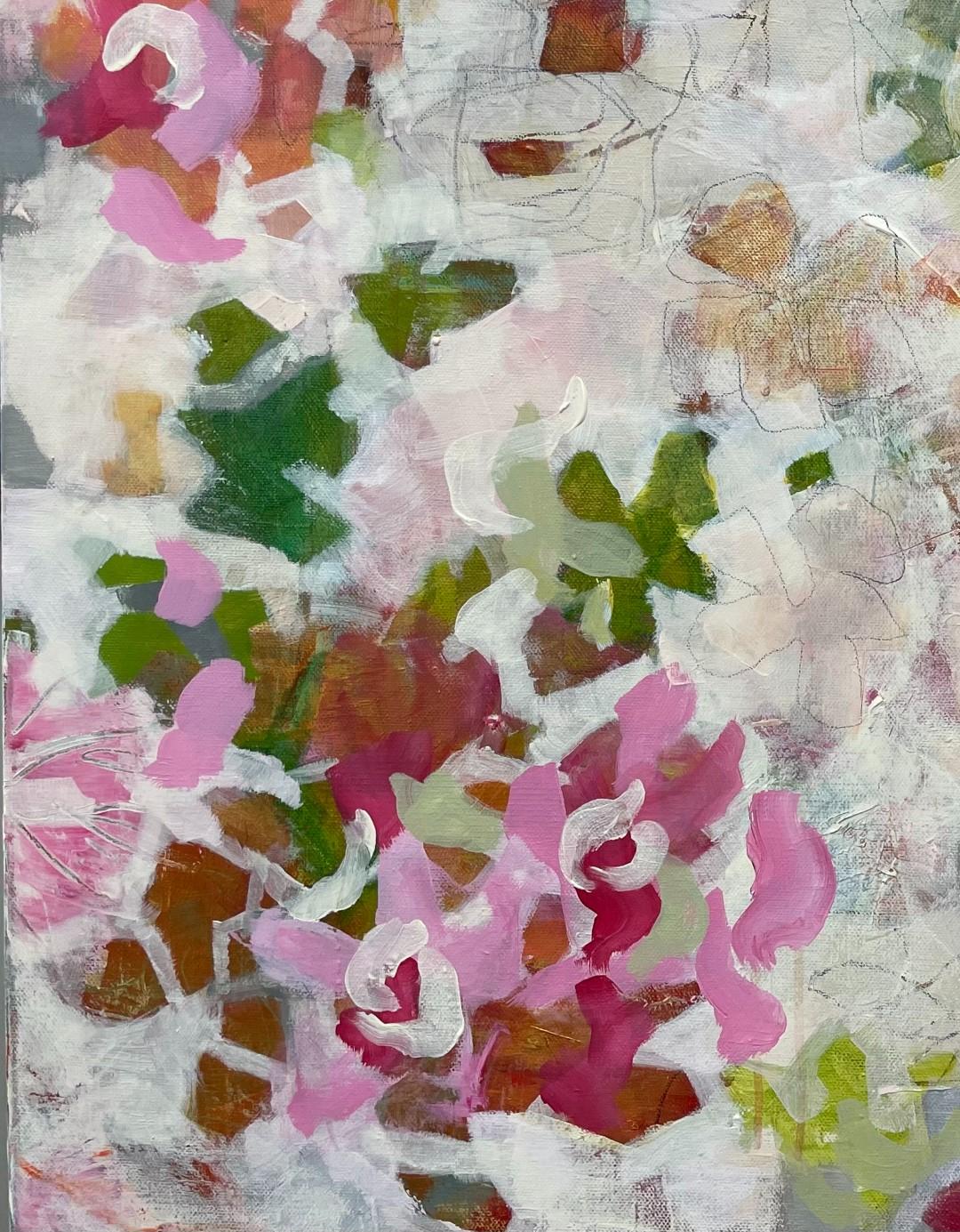 In Bloom , Mixed Media, Acrylic, Abstract, 24x24, Variety of Colors, Floral  - Painting by Eleanor McCarthy