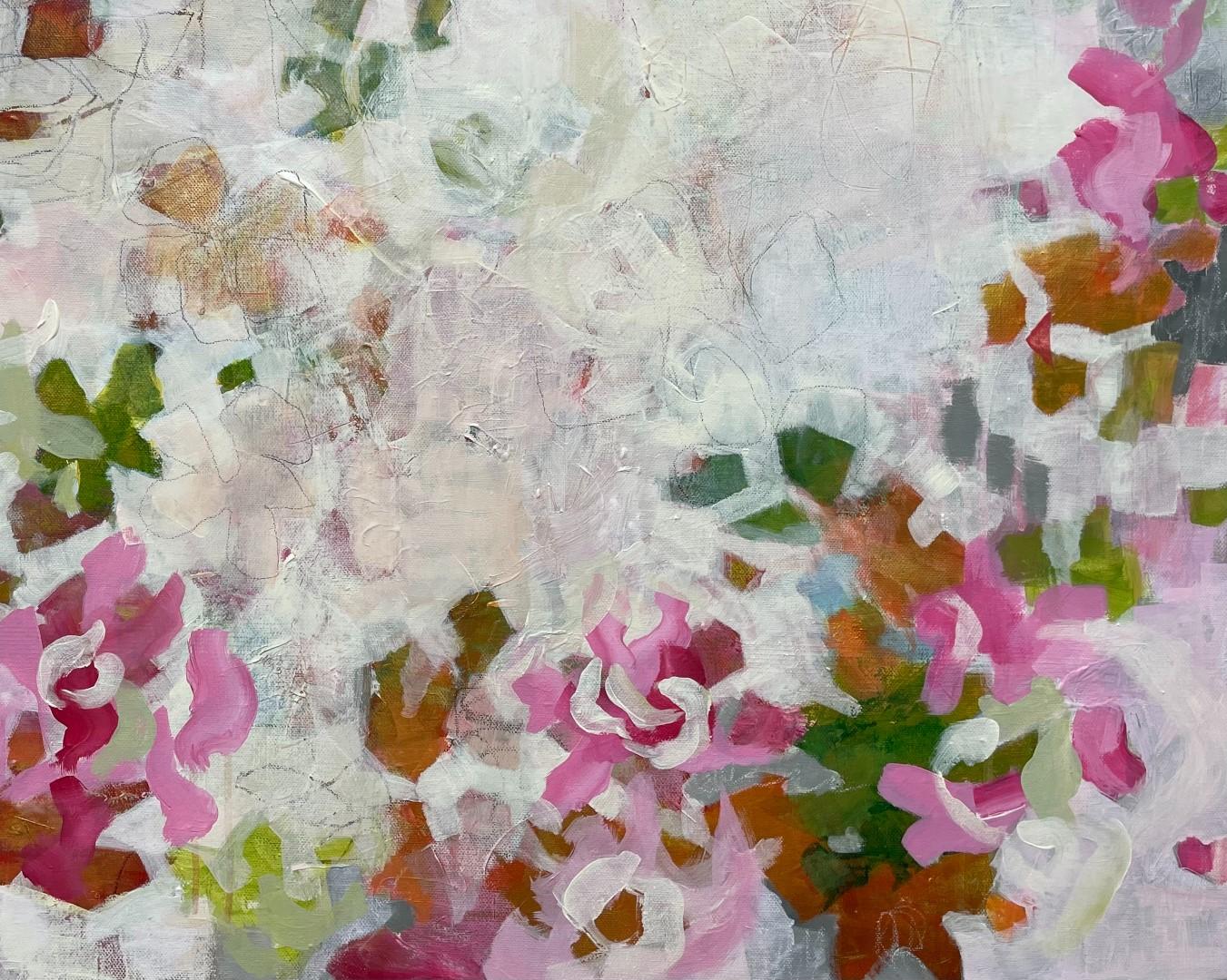 In Bloom , Mischtechnik, Acryl, Abstrakt, 24x24, vielfältige Farben, geblümt  (Grau), Abstract Painting, von Eleanor McCarthy