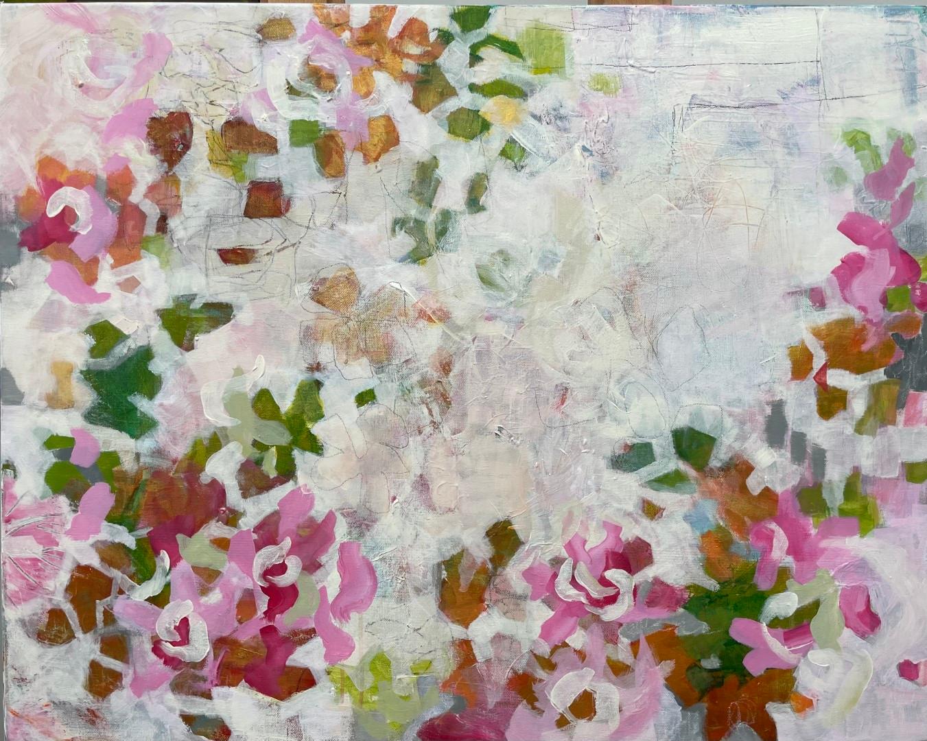 In Bloom , Mixed Media, Acrylic, Abstract, 24x24, Variety of Colors, Floral  - Gray Abstract Painting by Eleanor McCarthy