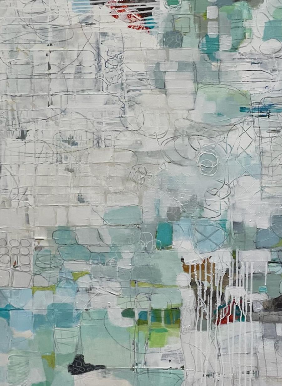 Just Pondering, Acrylic on Canvas, Abstract,  Texas Artist,  Blues, 48x36 - Painting by Eleanor McCarthy