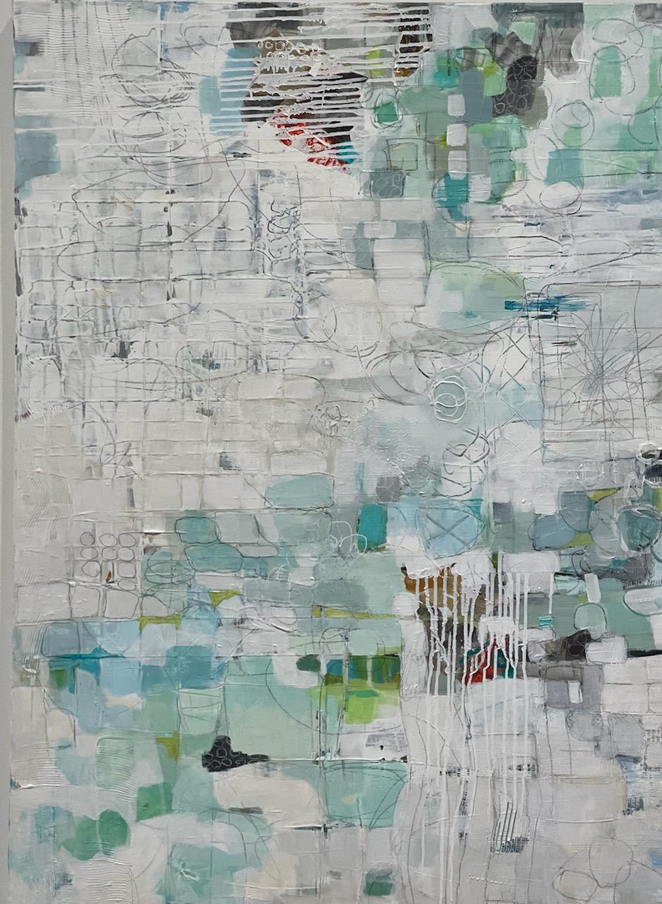 Eleanor McCarthy Abstract Painting - Just Pondering, Acrylic on Canvas, Abstract,  Texas Artist,  Blues, 48x36
