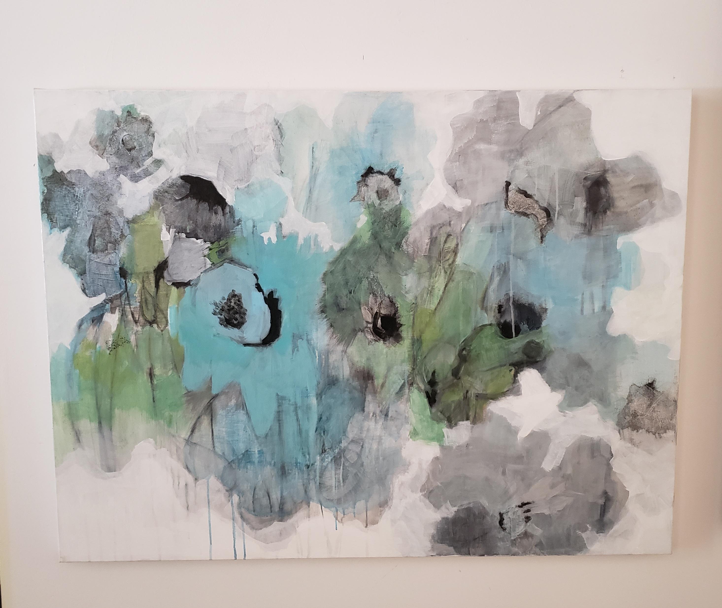 Les Fleurs, Abstract, Acrylic & Charcoal,  36 x 48, Texas artist  - Painting by Eleanor McCarthy