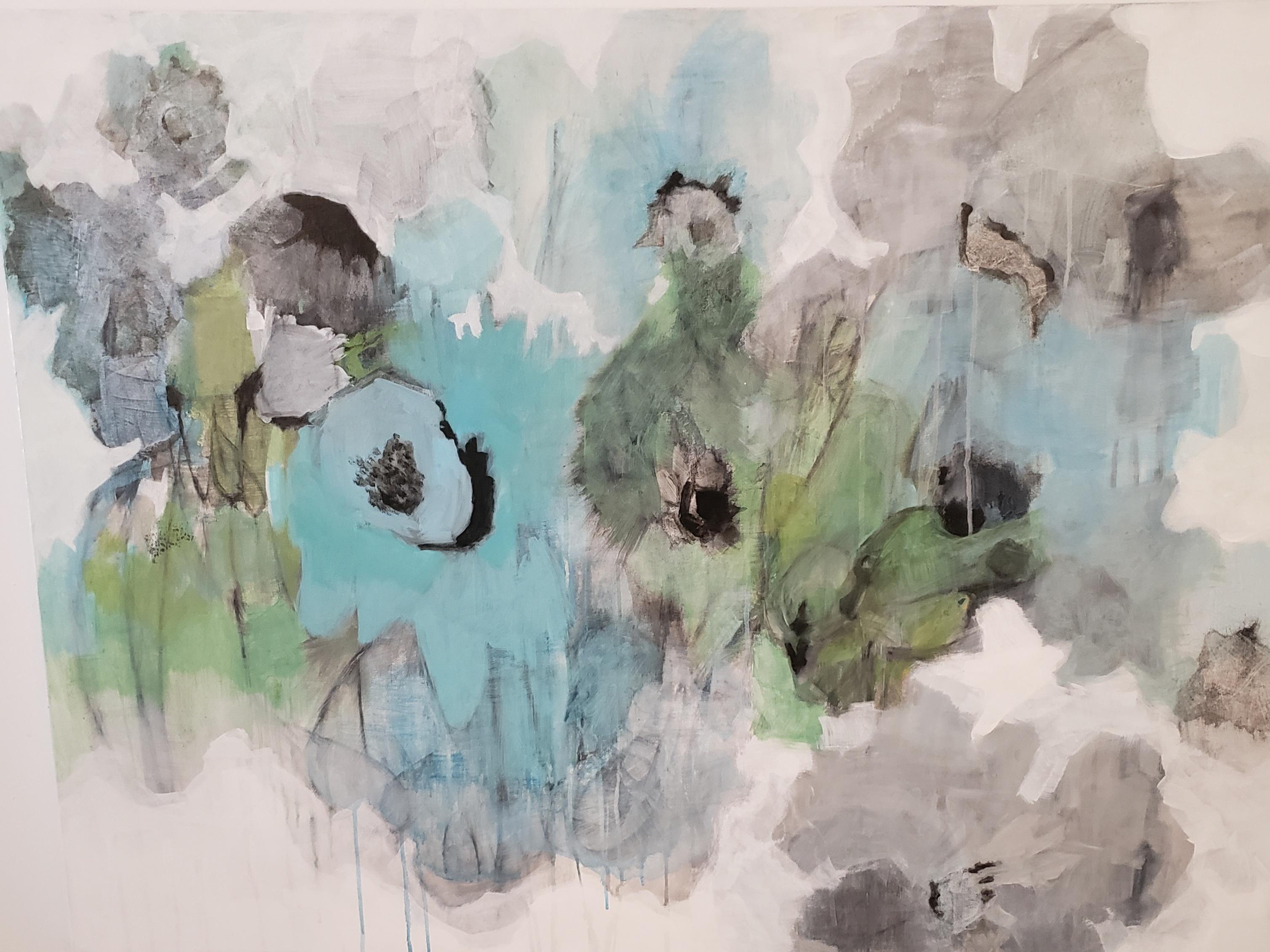 Eleanor McCarthy Abstract Painting - Les Fleurs, Abstract, Acrylic & Charcoal,  36 x 48, Texas artist 