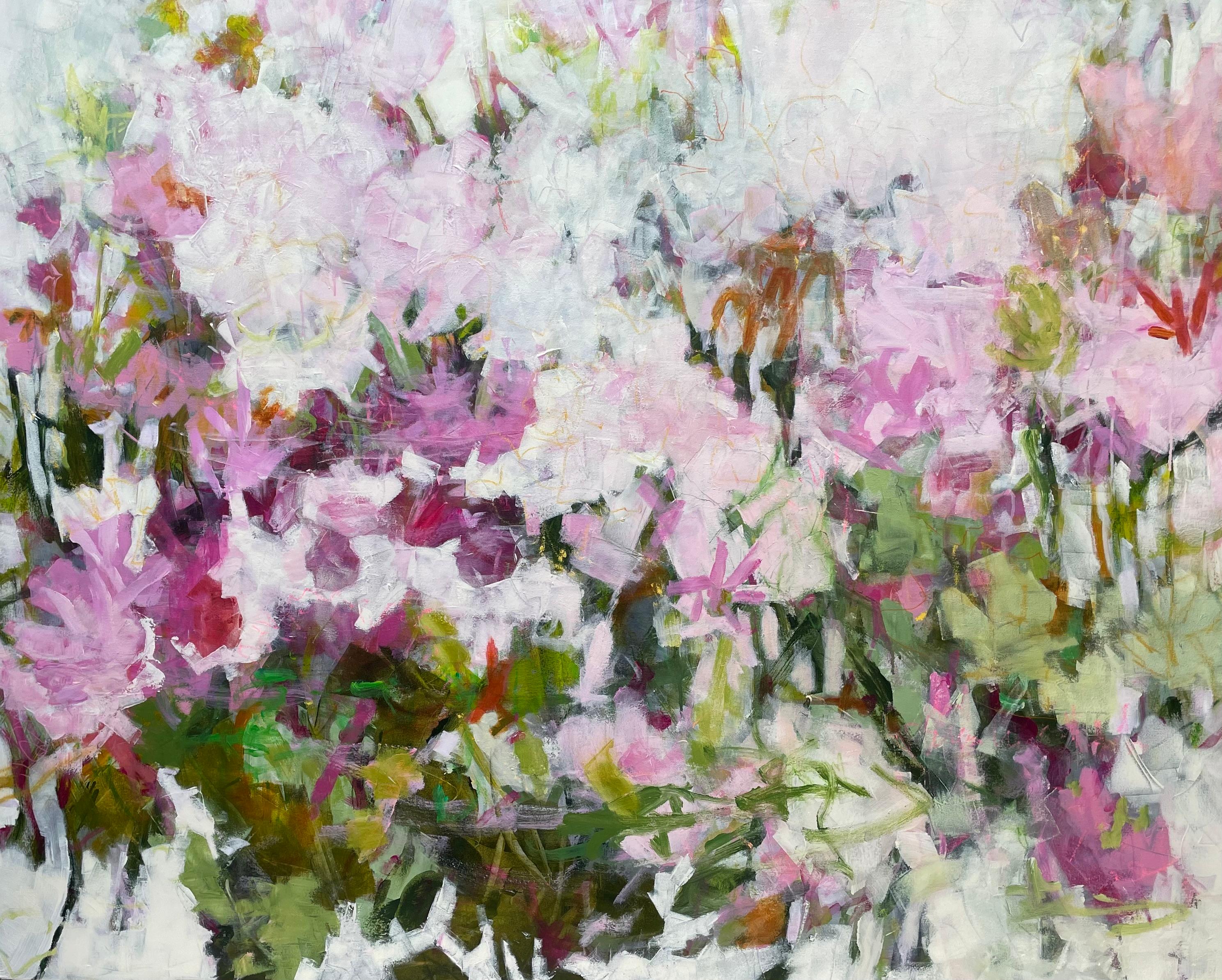 LINGERING IN THE GARDEN Acrylic on Canvas, Abstract ,  Contemporary ,  48 x 60 - Painting by Eleanor McCarthy