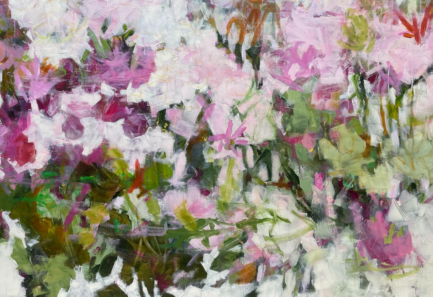 LINGERING IN THE GARDEN is a contemporary abstract  painting by Texan artist Eleanor McCarthy. Eleanor McCarthy uses acrylic paints on canvas to create the soothing colors in her new contemporary  abstract paintings that were just painted in 2023. 