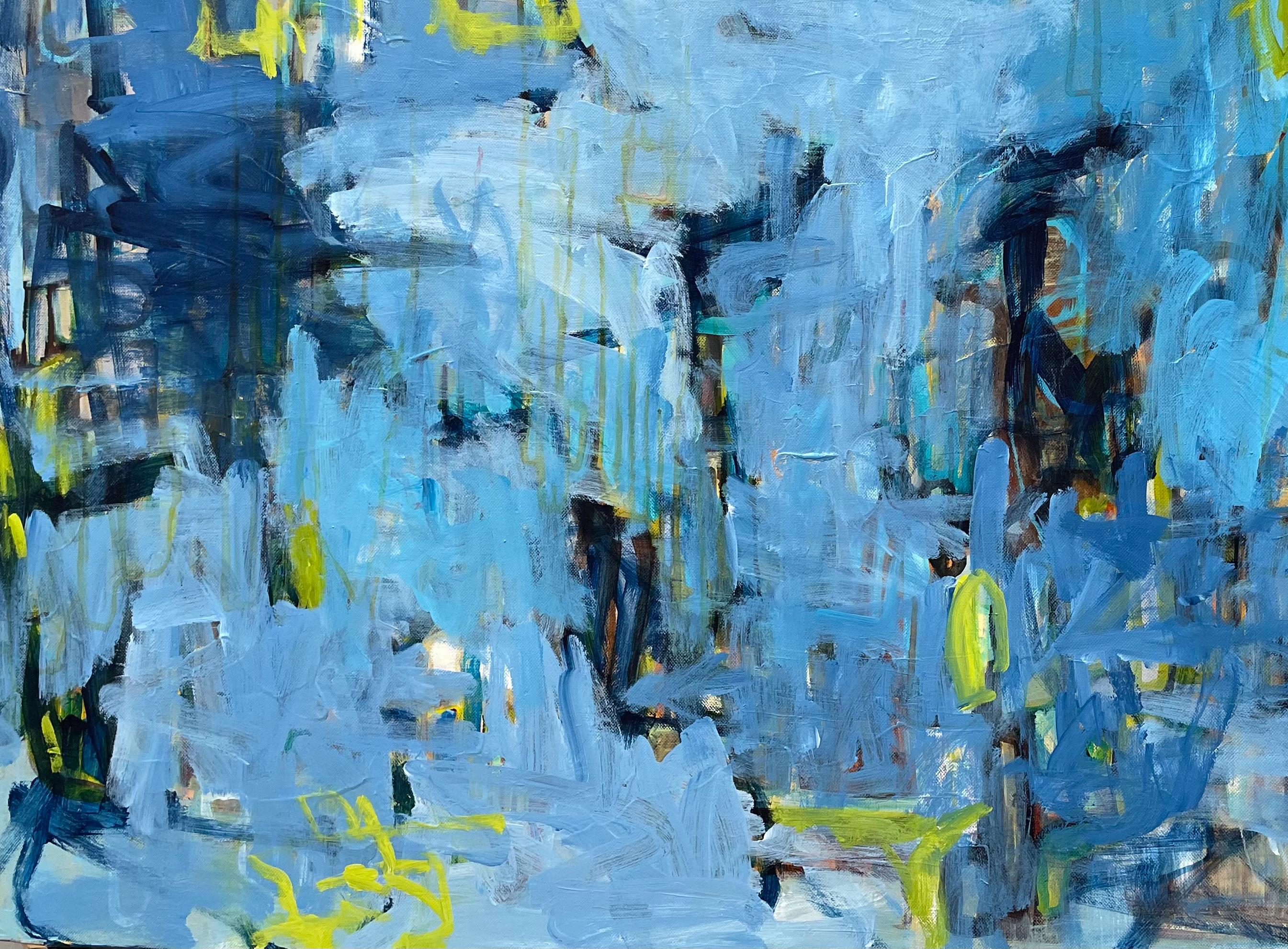Teich in der Abenddämmerung  Acryl auf Leinwand   Abstrakt   Blues   Gerahmt  Neue Arbeit 2023 – Painting von Eleanor McCarthy