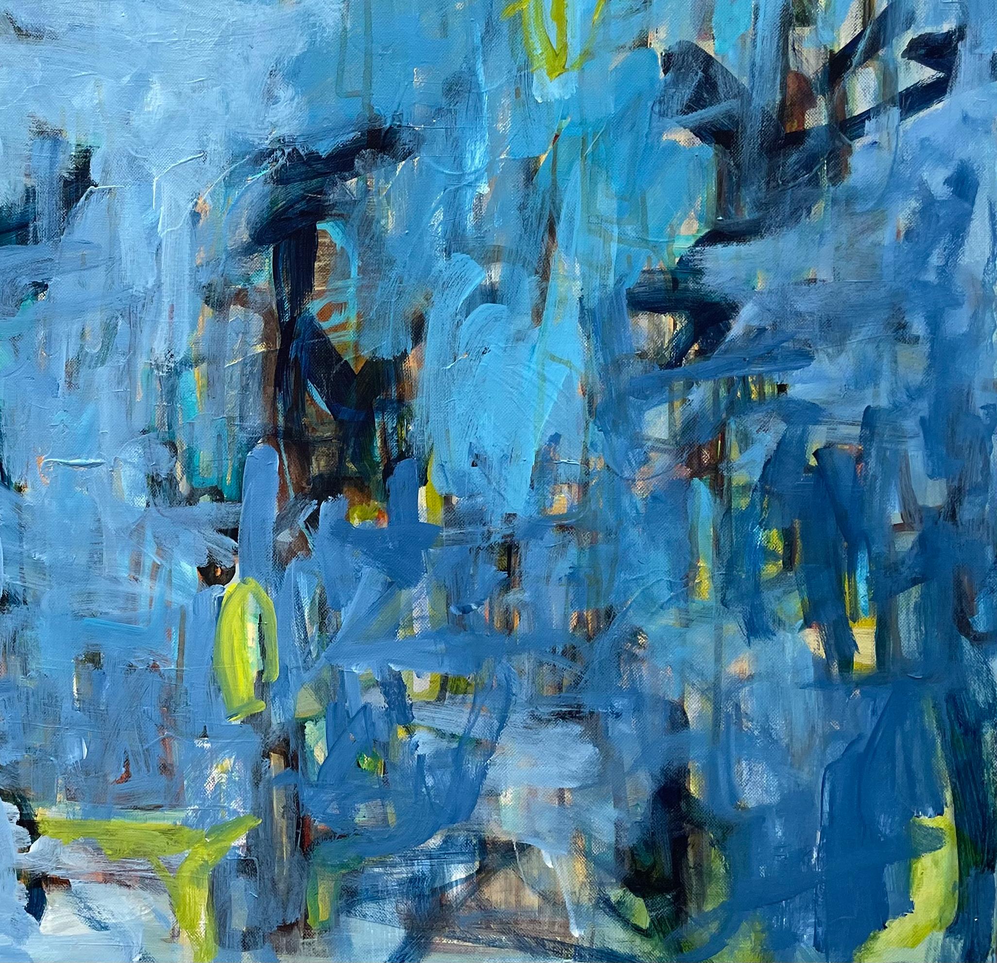 Pond At Dusk  Acrylic on Canvas   Abstract   Blues   Framed  New Work 2023 - Abstract Expressionist Painting by Eleanor McCarthy