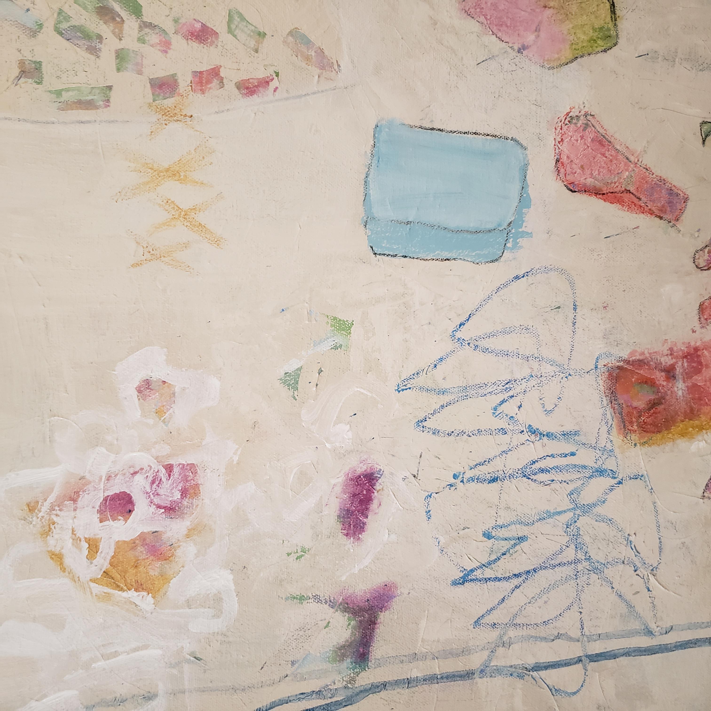  Abstrakt, Acryl und farbiger Bleistift, 30 x 24, Texas Künstler, Random Thoughts  (Beige), Abstract Painting, von Eleanor McCarthy