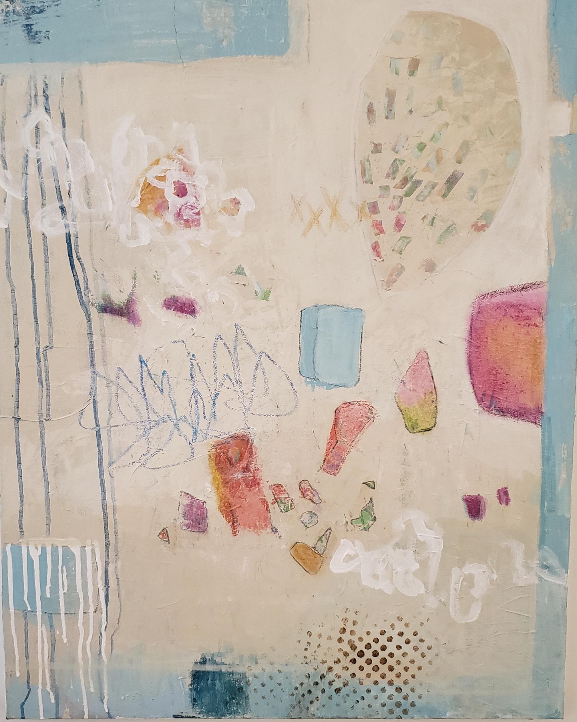 Abstract Painting Eleanor McCarthy -  Random Thoughts, crayon abstrait, acrylique et coloré, 30 x 24, artiste du Texas 