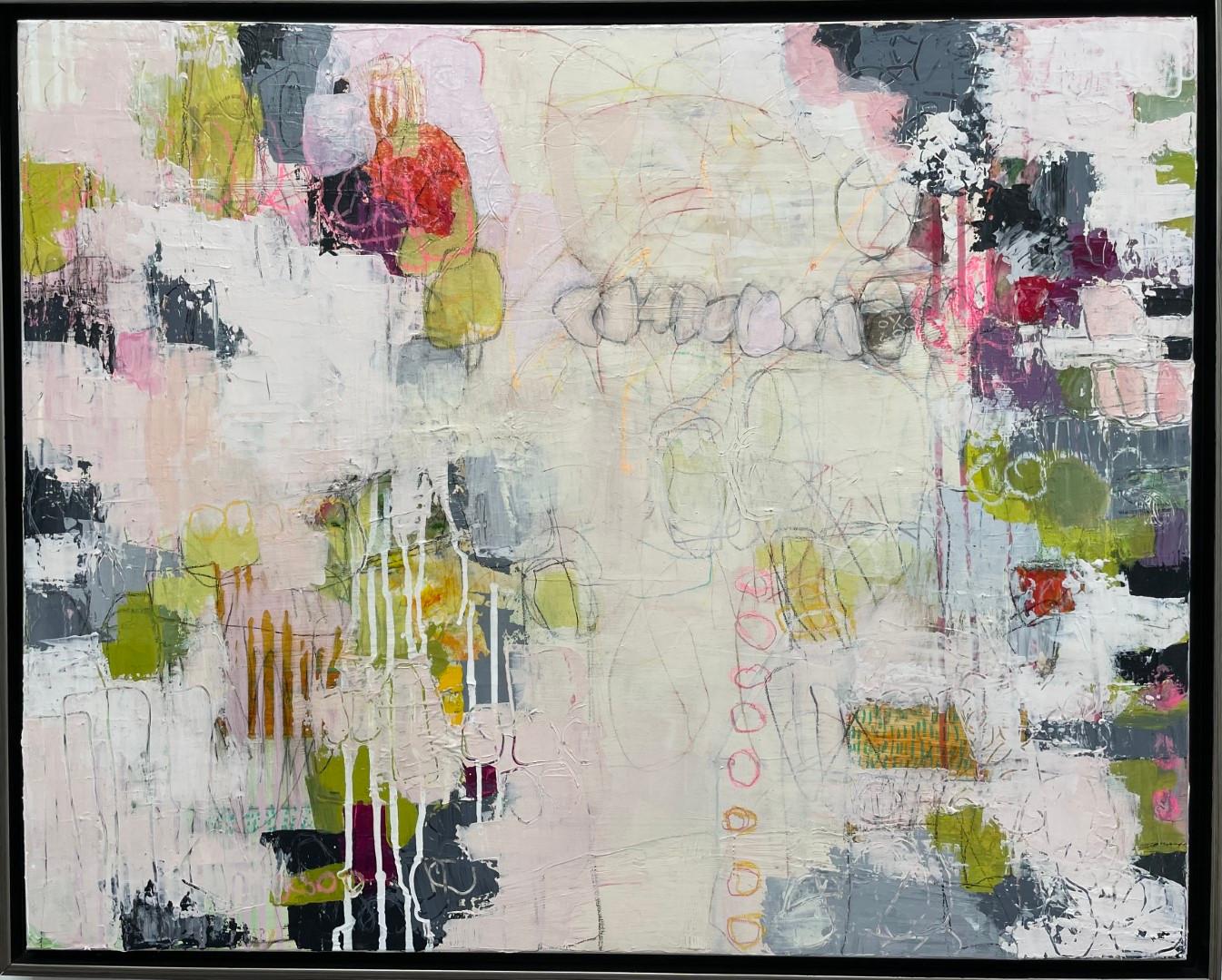 So Many Questions , Acrylic, Abstract, 24x30, Variety of Colors , Framed - Gray Abstract Painting by Eleanor McCarthy
