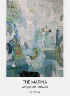 The Marina, Acrylic on Canvas, Abstract,  Texas Artist,  Blues, 48x36