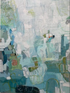 The Marina, Acrylic on Canvas, Abstract,  Texas Artist,  Blues, 48x36