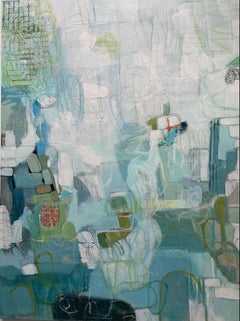 The Marina, Acrylic on Canvas, Abstract, Texas Artist, Blues, 48x36