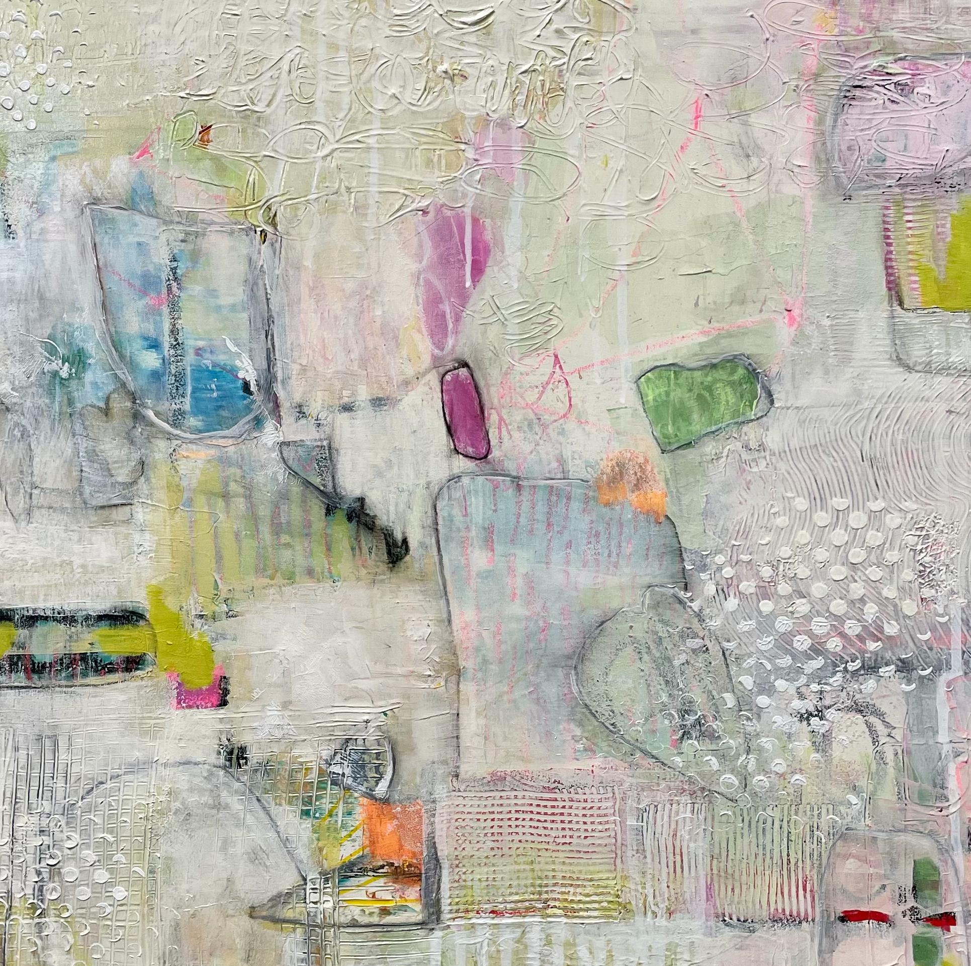 The Writing is on the Wall , Mixed Media, Abstract, 24x24, Variety of Colors  - Painting by Eleanor McCarthy