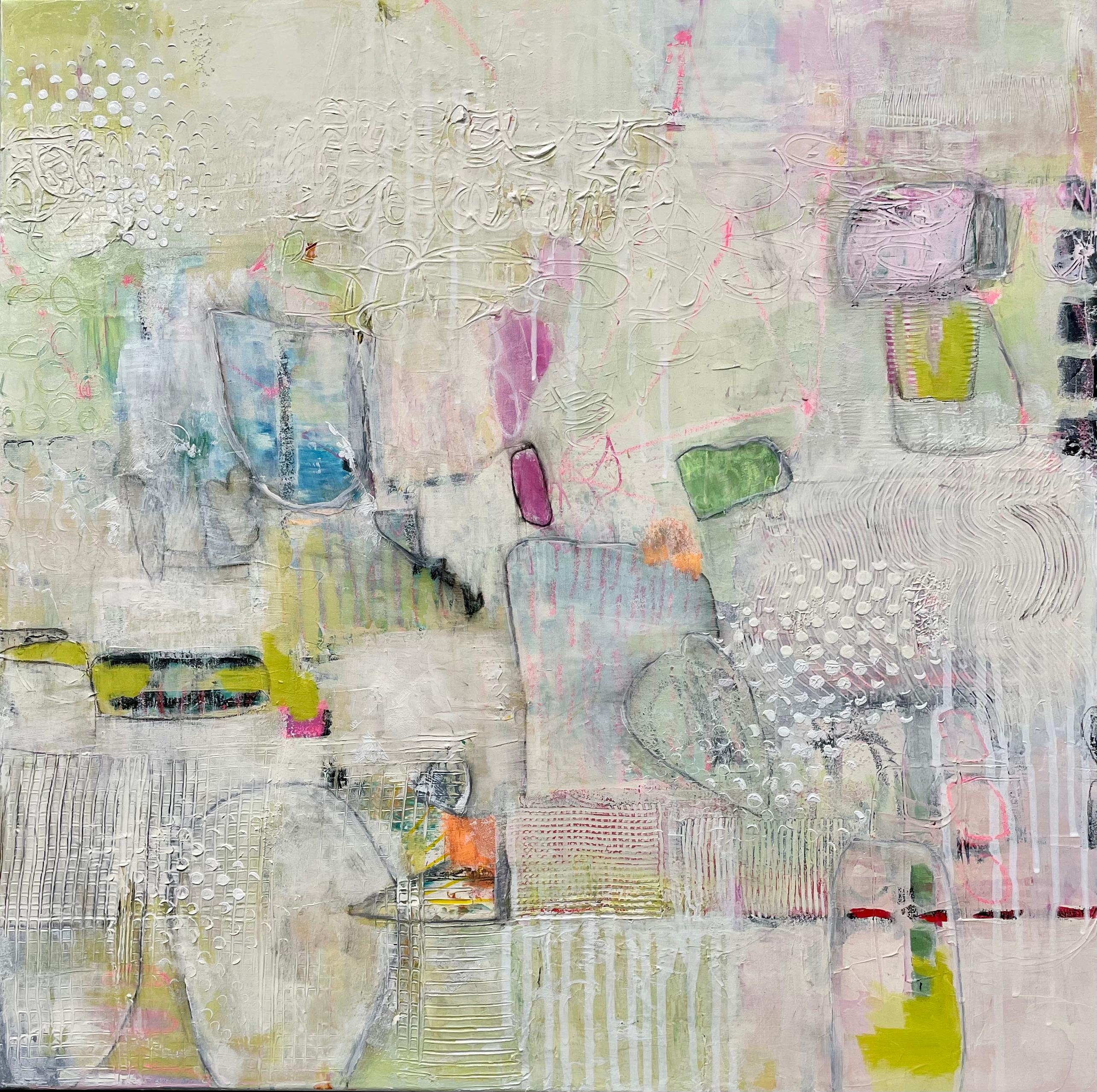 Eleanor McCarthy Abstract Painting - The Writing is on the Wall , Mixed Media, Abstract, 24x24, Variety of Colors 